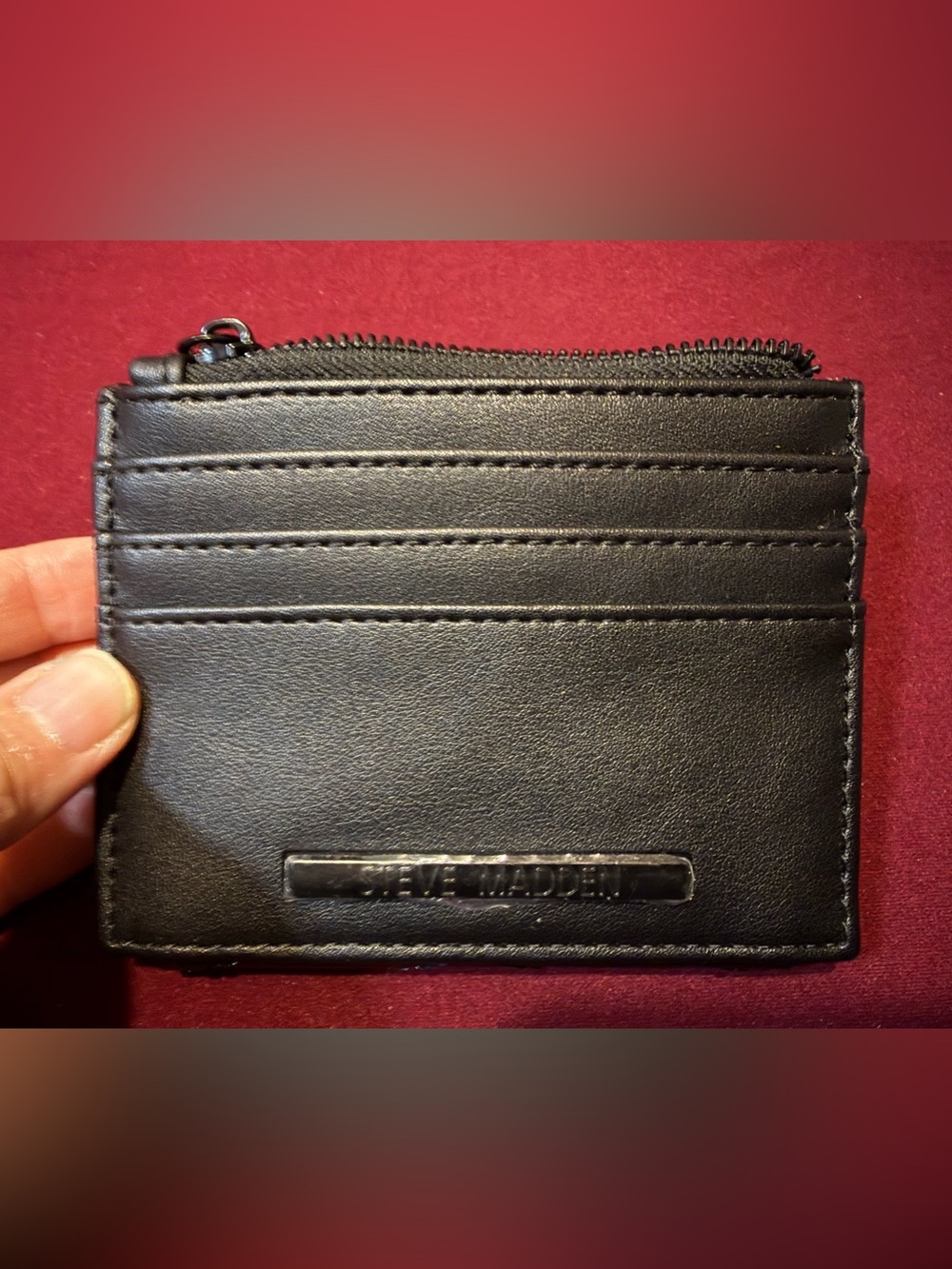 Steve Madden Black Leather Zip Card Wallet